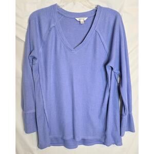 Wildfox Haley Soft Brushed Sweater Long Sleeve V-Neck Periwinkle Raw Outer Edges